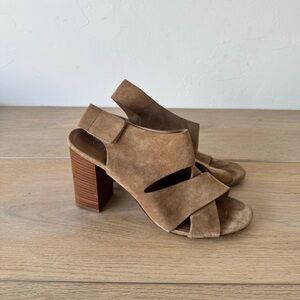 Vince Ripley Suede Peep Toe Block Mules